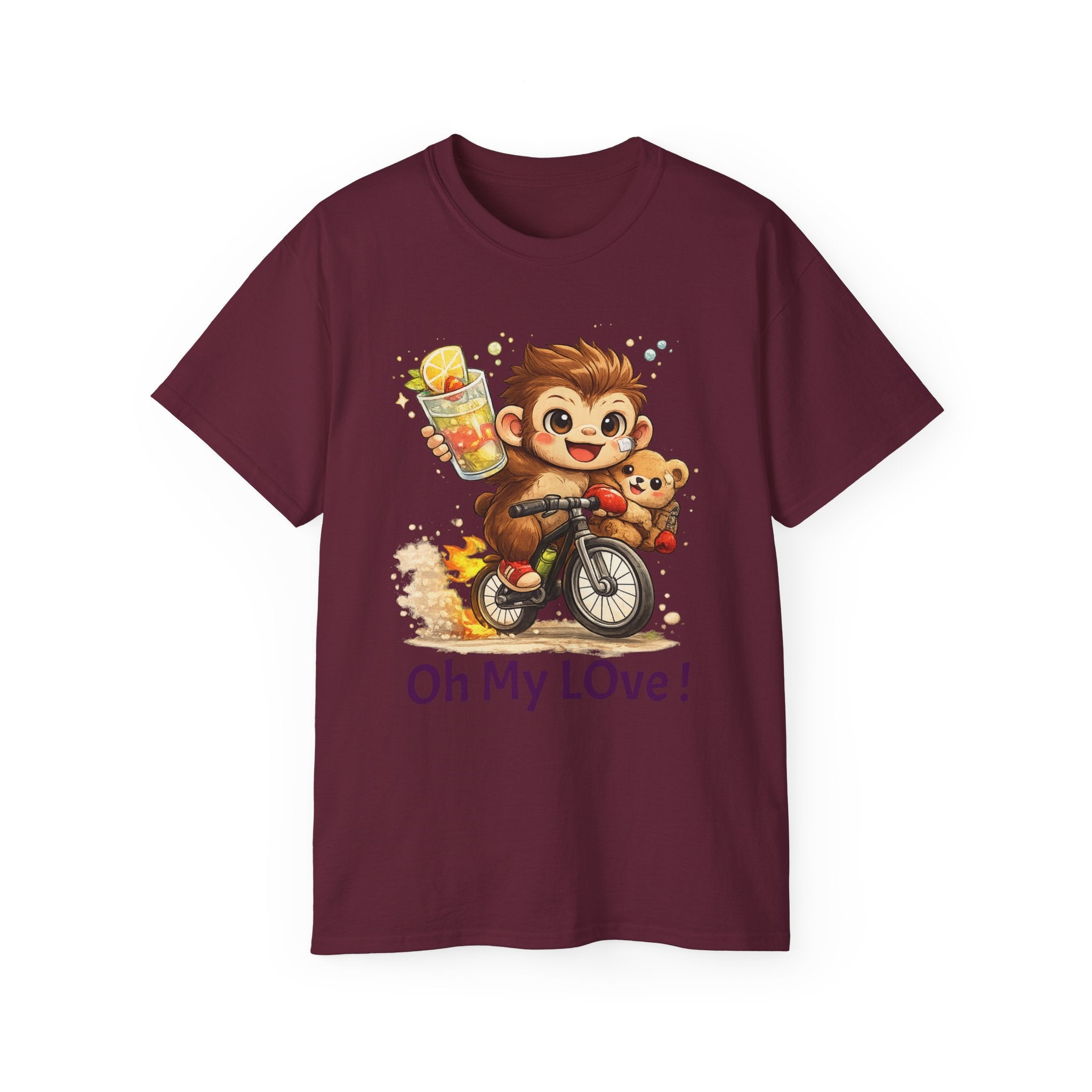 Cute Monkey on Bicycle T‑Shirt — "Oh My Love!" Graphic Tee