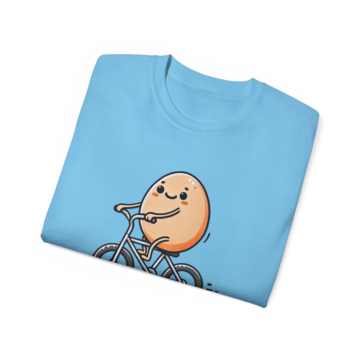 Cute Egg on Bike T-Shirt — “Eggs-tra Ordinary” Funny Cycling Tee