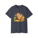 Cute Monkey & Puppy Orange Juice T-Shirt — Playful Tropical Animal Tee