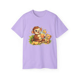 Cute Monkey & Puppy Orange Juice T-Shirt — Playful Tropical Animal Tee