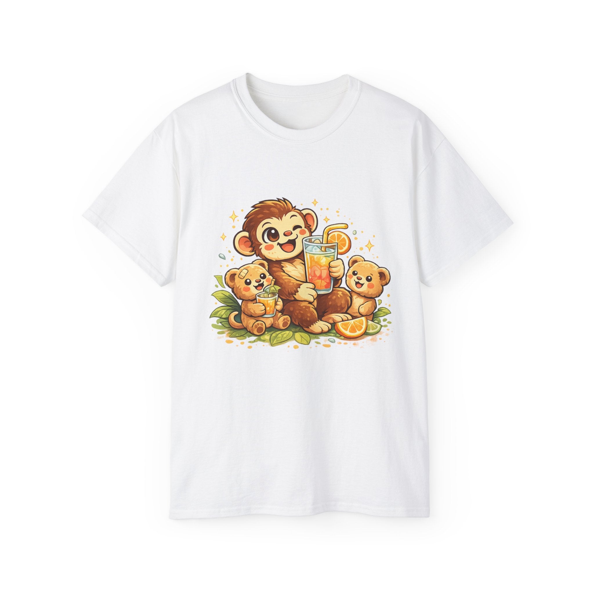 Cute Monkey Family Orange Juice T‑Shirt — Playful Tropical Kids Tee