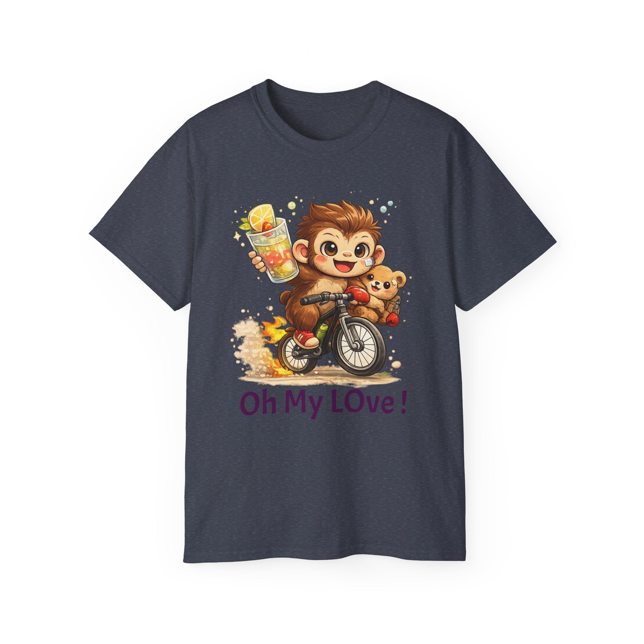 Cute Monkey on Bicycle T‑Shirt — "Oh My Love!" Graphic Tee