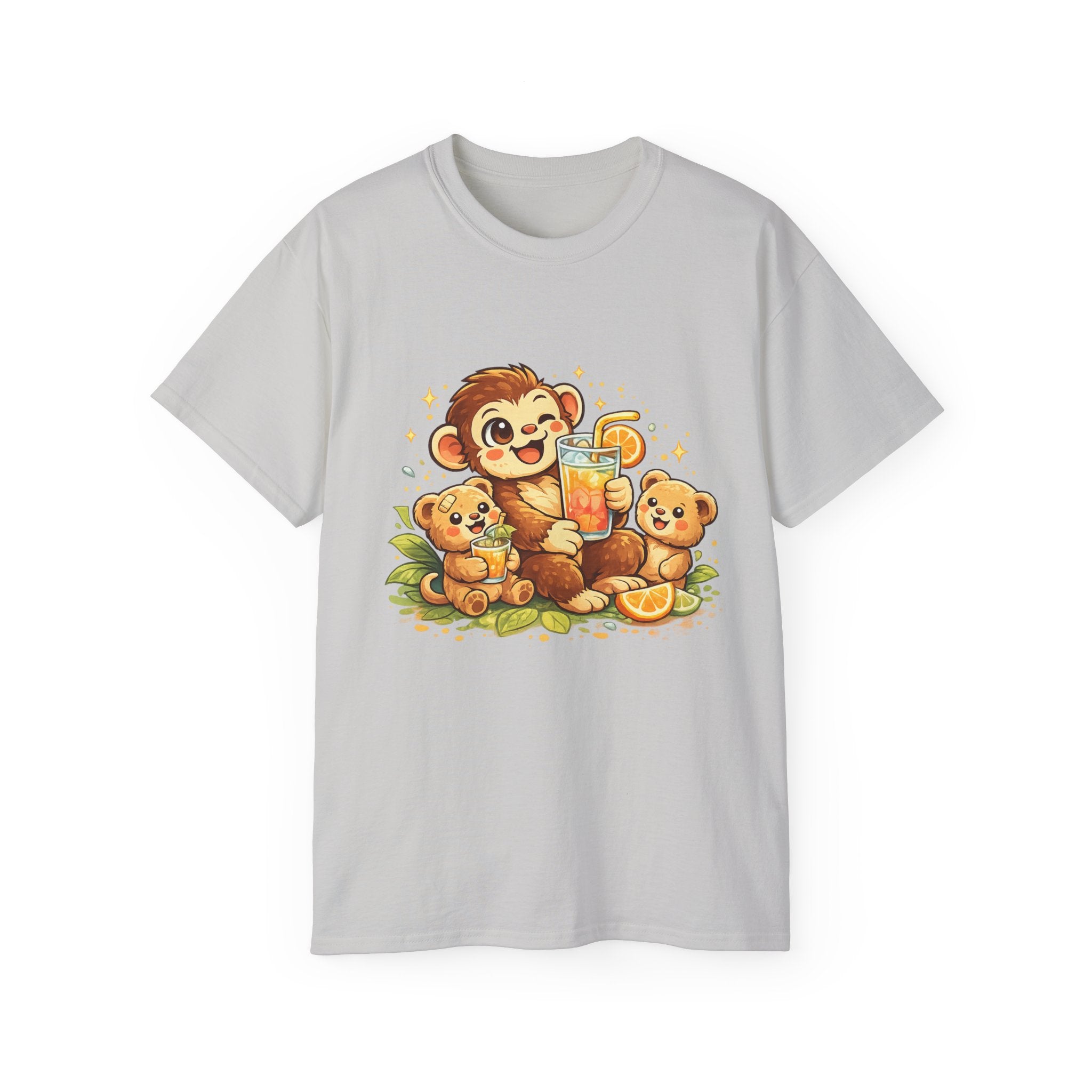 Cute Monkey Family Orange Juice T‑Shirt — Playful Tropical Kids Tee