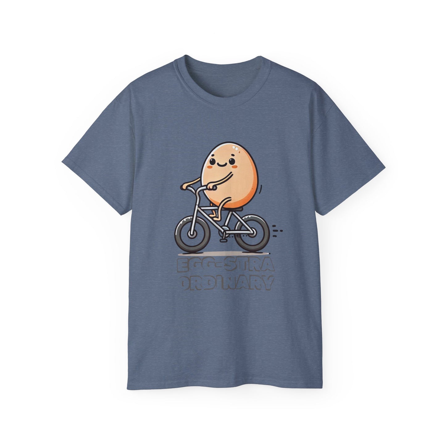 Cute Egg on Bike T-Shirt — “Eggs-tra Ordinary” Funny Cycling Tee