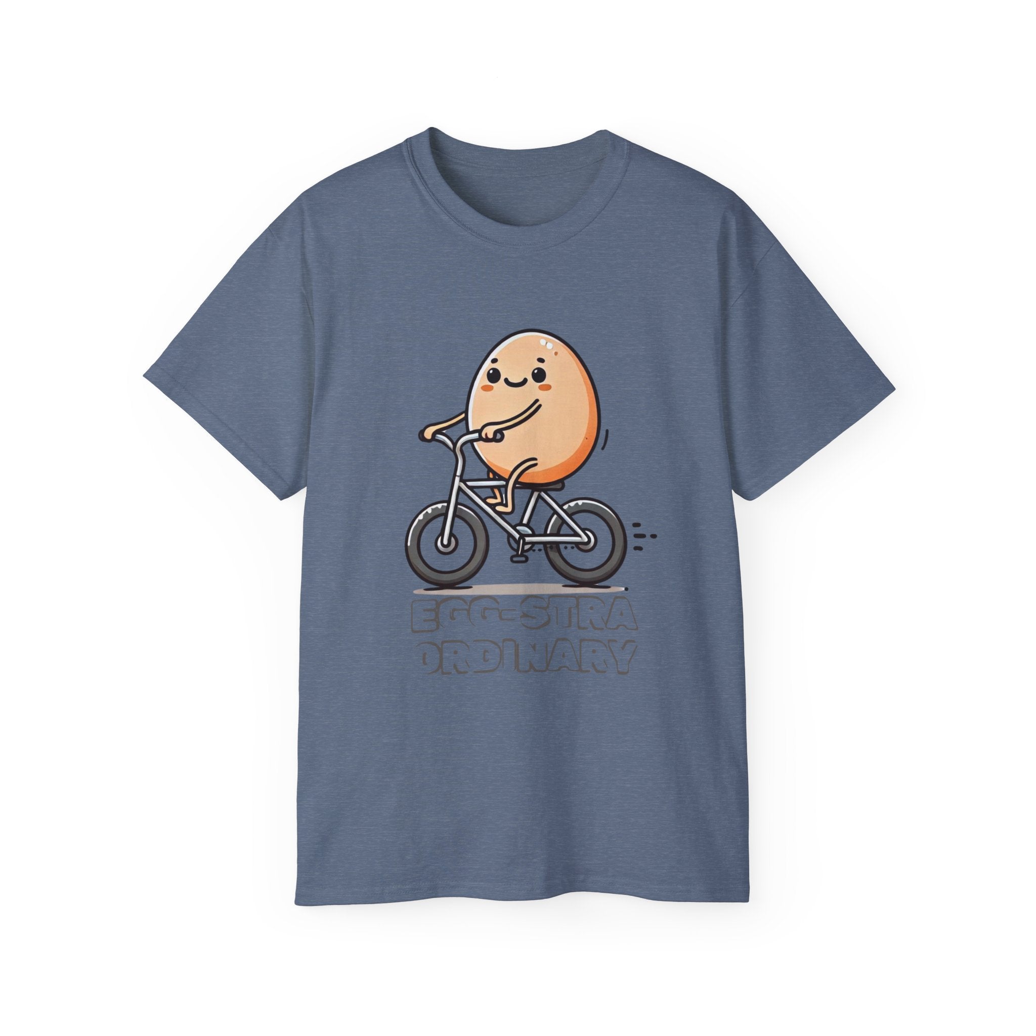 Cute Egg on Bike T-Shirt — “Eggs-tra Ordinary” Funny Cycling Tee