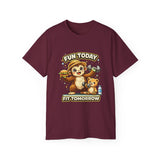 T-Shirt — “Fun Today, Fit Tomorrow” Sloth Workout Graphic Tee