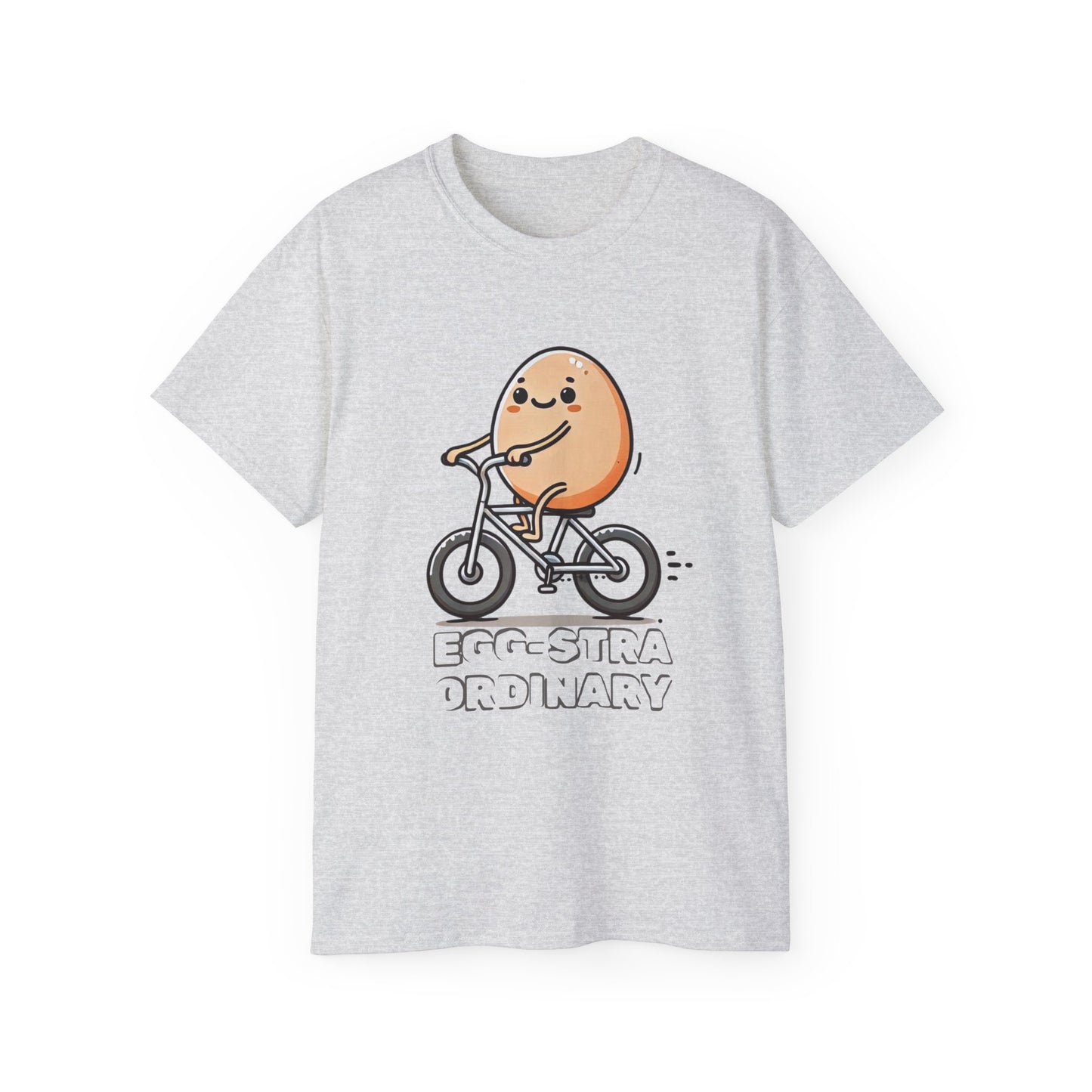 Cute Egg on Bike T-Shirt — “Eggs-tra Ordinary” Funny Cycling Tee