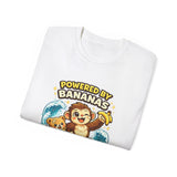 Powered by Bananas Tee — Cute Surfing Monkey & Teddy Graphic Shirt