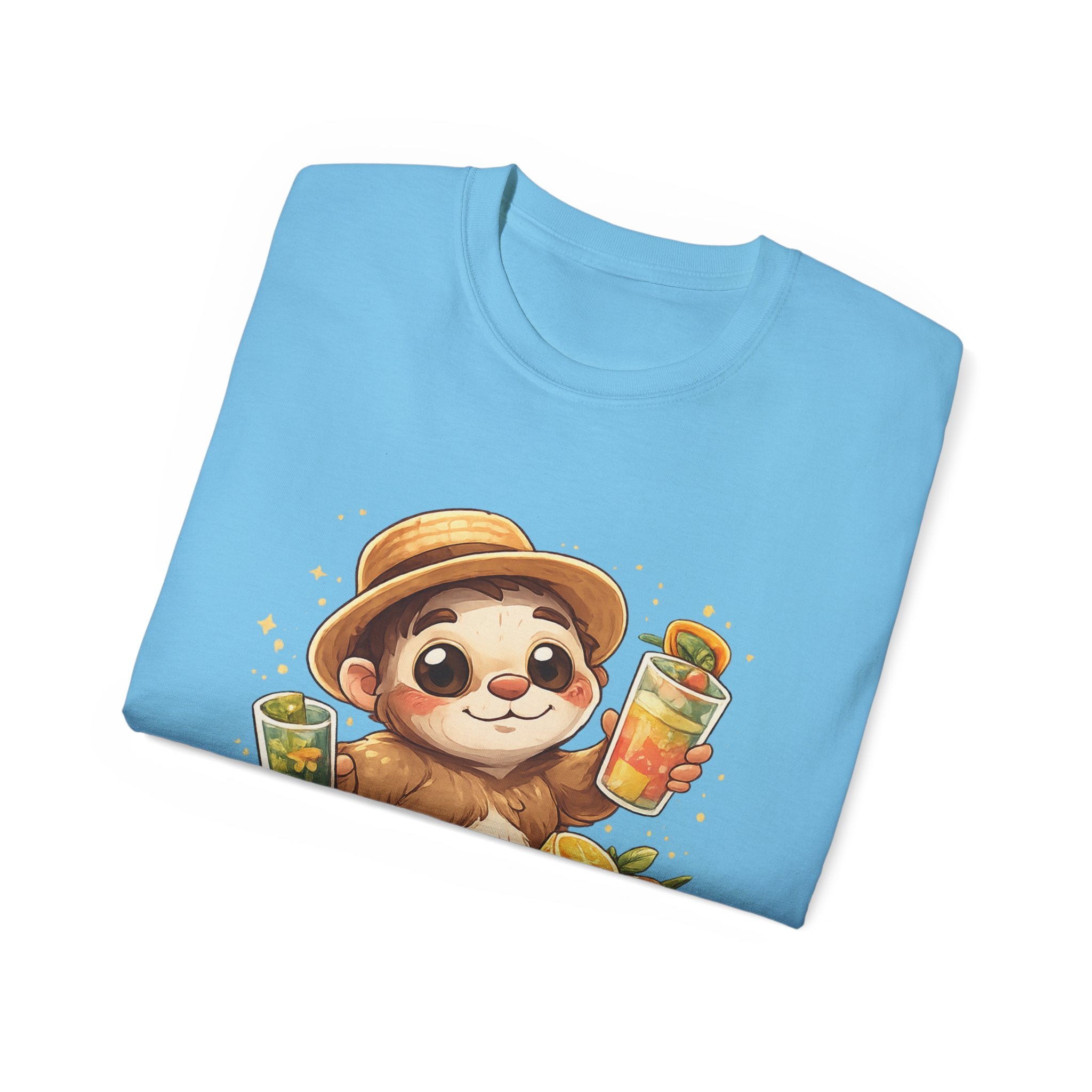 Cute Sloth Summer Tee — Sloth with Bubble Tea & Citrus Illustration Shirt