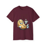 Coffee Bean Cartoon Tee — "Heya!" Cute Morning Coffee T-Shirt