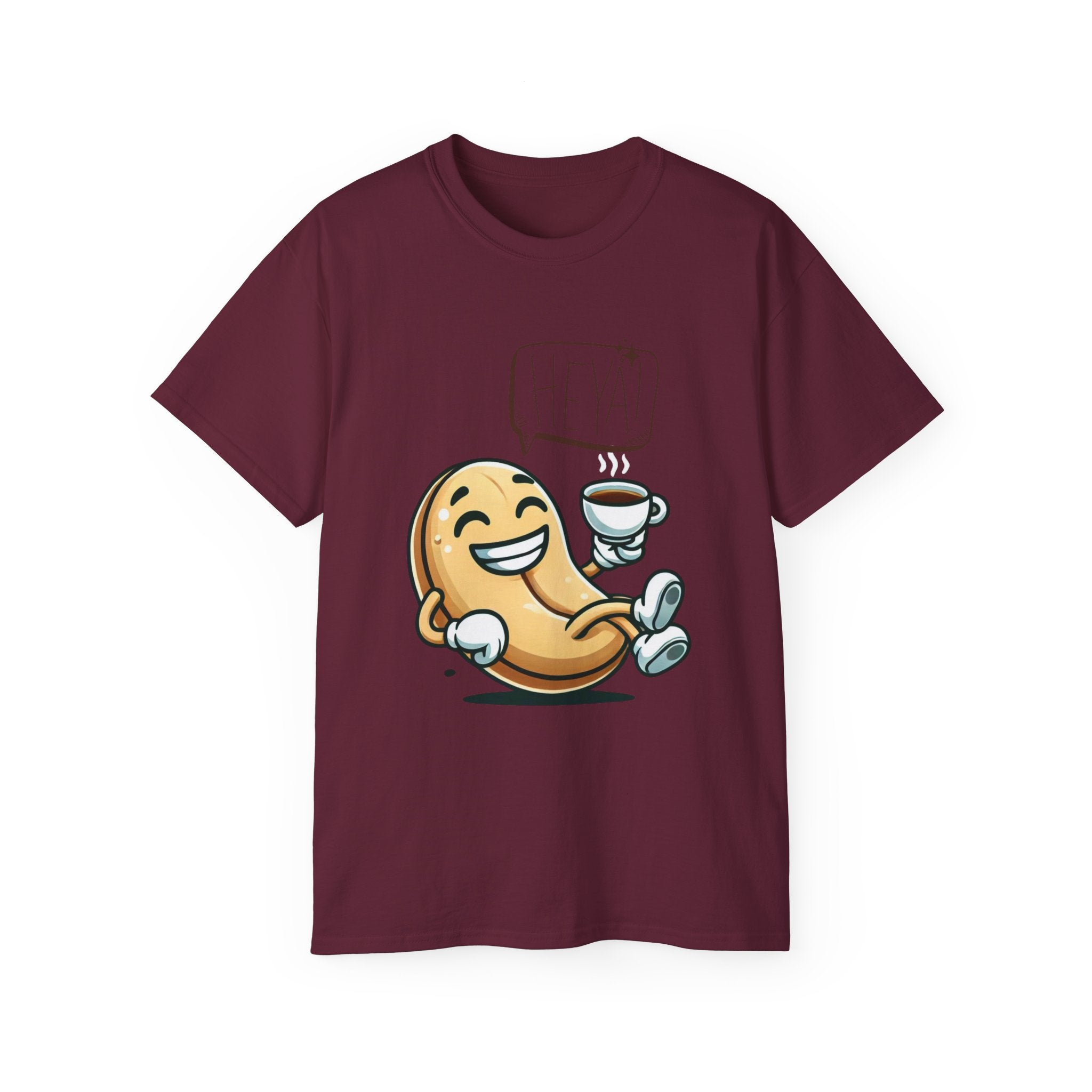 Coffee Bean Cartoon Tee — "Heya!" Cute Morning Coffee T-Shirt