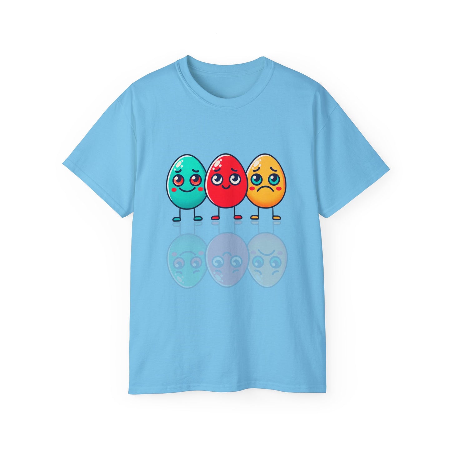 Cute Easter Egg Trio T‑Shirt — Colorful Cartoon Eggs Graphic Tee