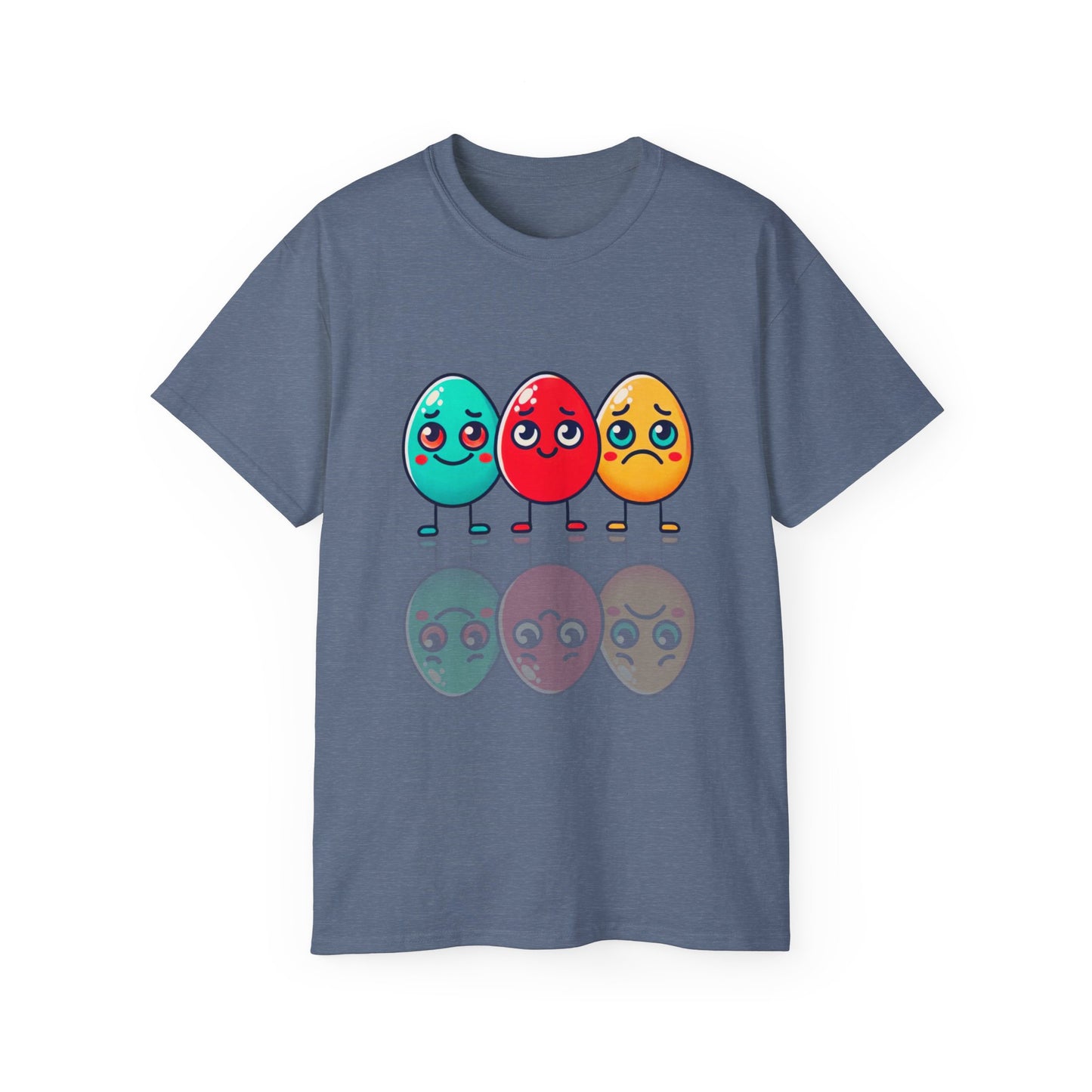 Cute Easter Egg Trio T‑Shirt — Colorful Cartoon Eggs Graphic Tee