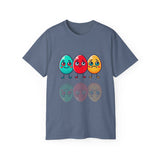 Cute Easter Egg Trio T‑Shirt — Colorful Cartoon Eggs Graphic Tee