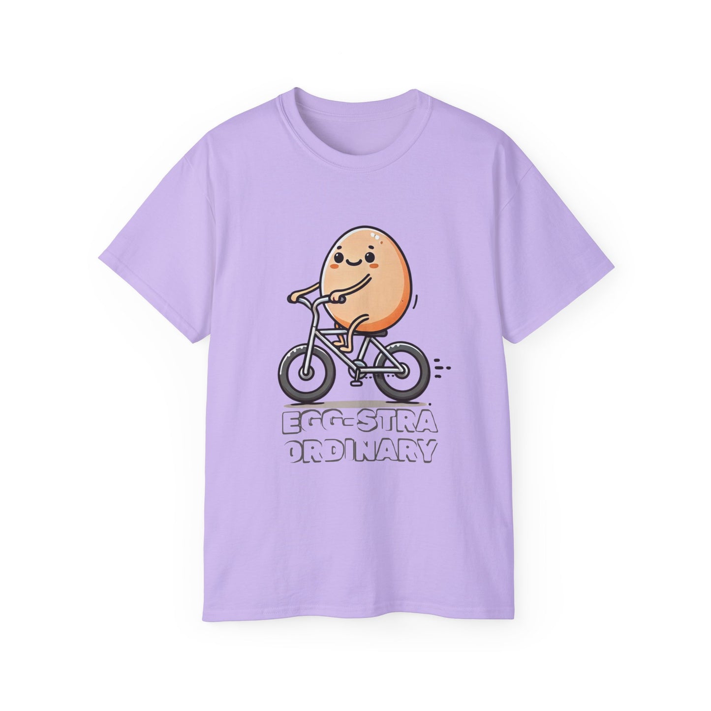 Cute Egg on Bike T-Shirt — “Eggs-tra Ordinary” Funny Cycling Tee