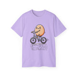 Cute Egg on Bike T-Shirt — “Eggs-tra Ordinary” Funny Cycling Tee