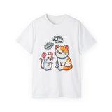 Cute Cat & Mouse Graphic Tee – 'Meow' Cartoon Pet Shirt