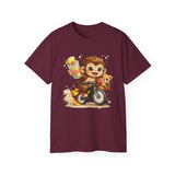 Cute Hedgehog Riding Bike T‑Shirt — Adorable Cartoon Animal Tee (With Teddy)