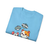 Cute Cat & Mouse Graphic Tee – 'Meow' Cartoon Pet Shirt