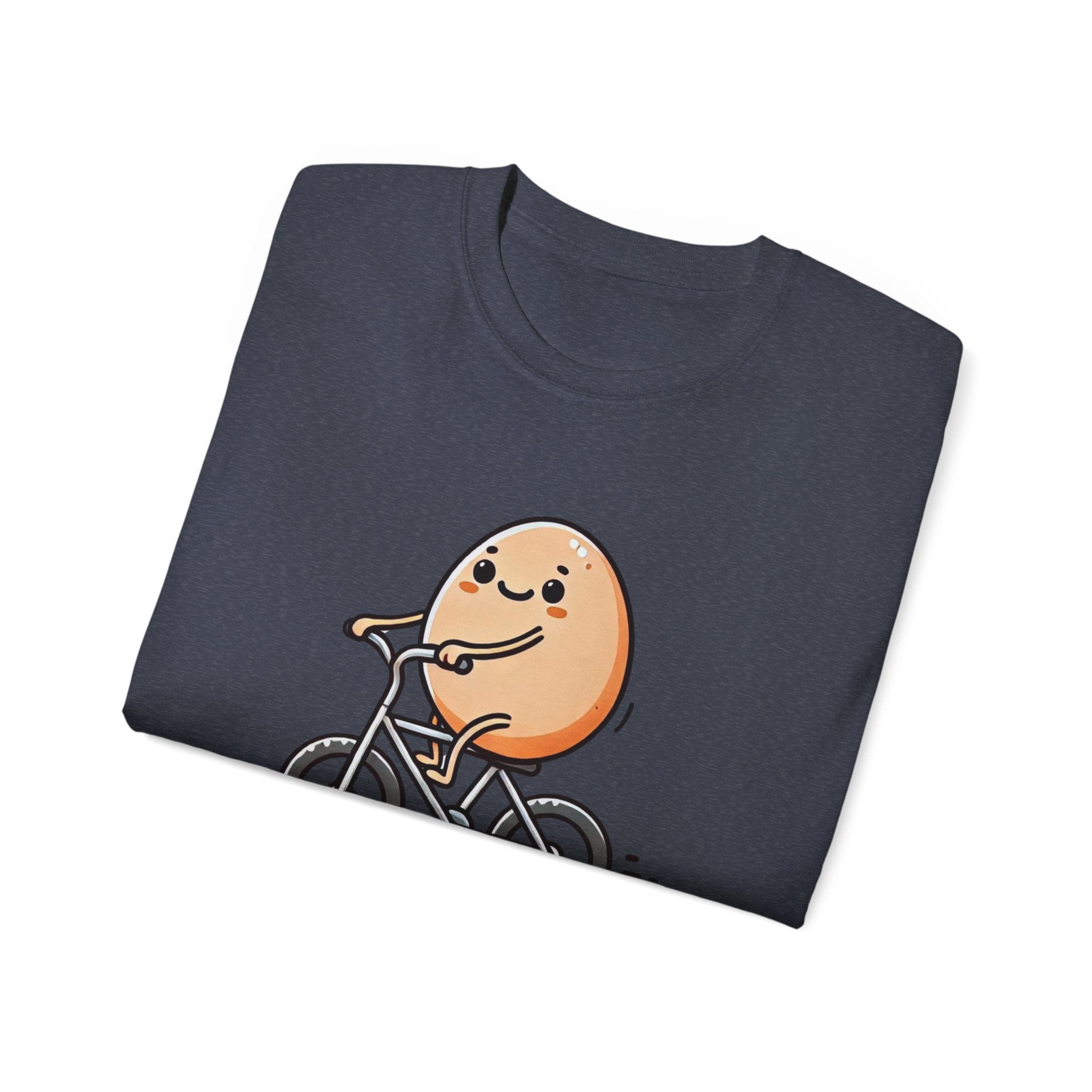 Cute Egg on Bike T-Shirt — “Eggs-tra Ordinary” Funny Cycling Tee