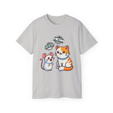 Cute Cat & Mouse Graphic Tee – 'Meow' Cartoon Pet Shirt