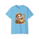 Cute Sloth Summer Tee — Sloth with Bubble Tea & Citrus Illustration Shirt