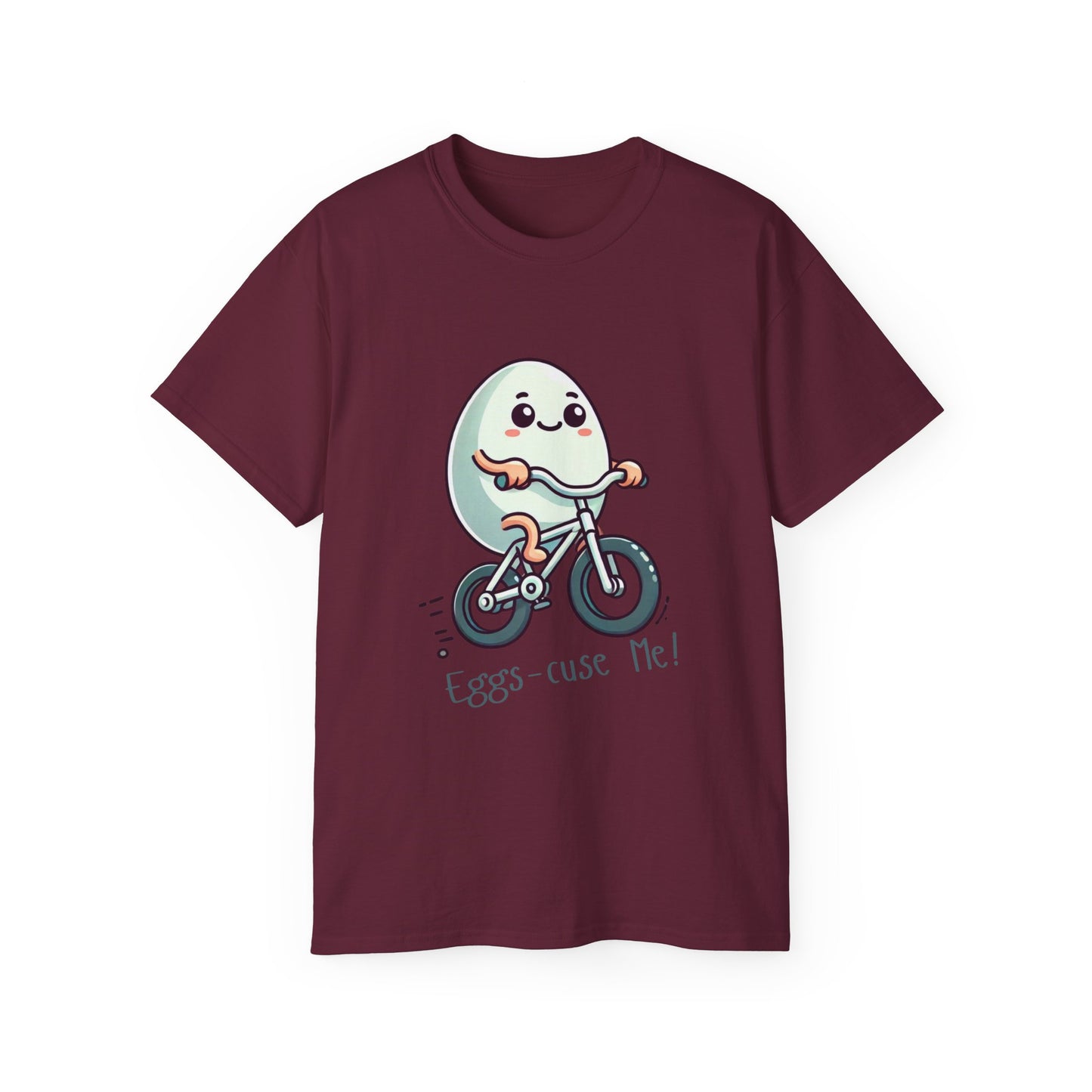Eggs-cuse Me! Cute Egg Riding Bike T-Shirt — Funny Bicycle Cartoon Tee