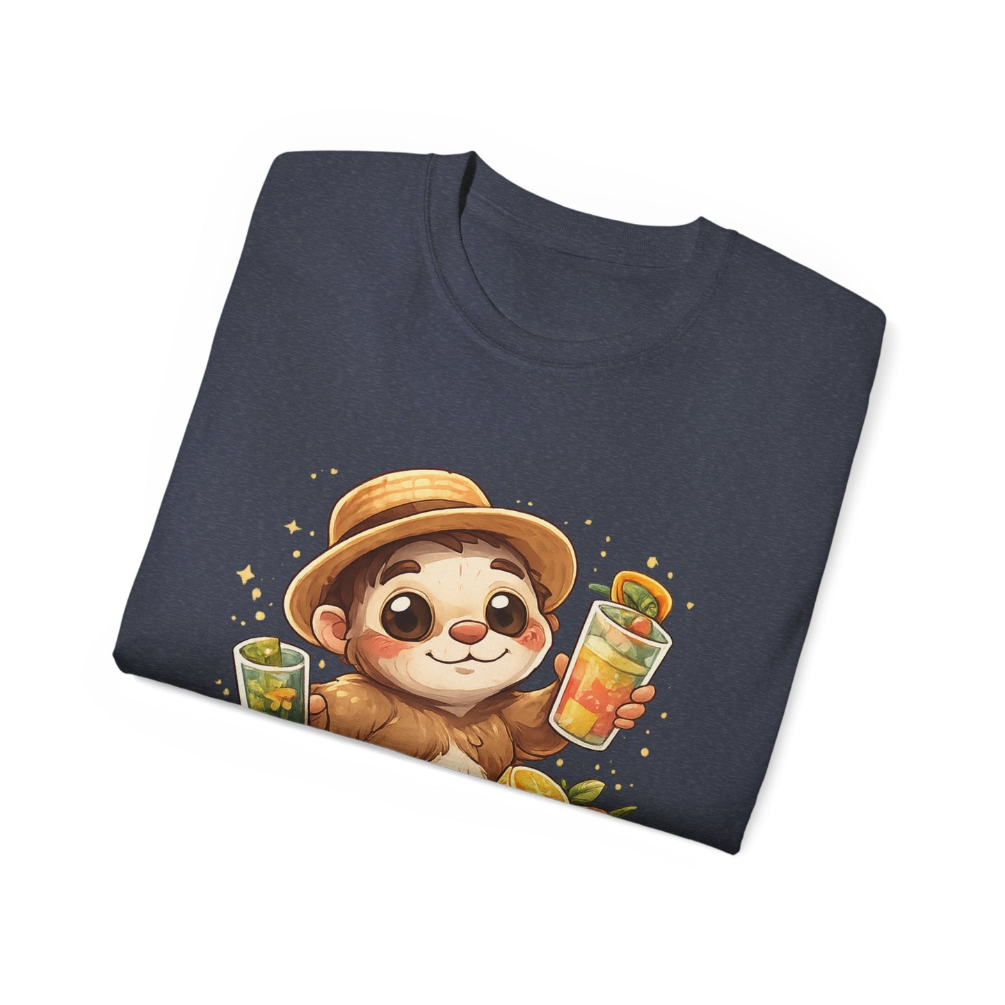 Cute Sloth Summer Tee — Sloth with Bubble Tea & Citrus Illustration Shirt