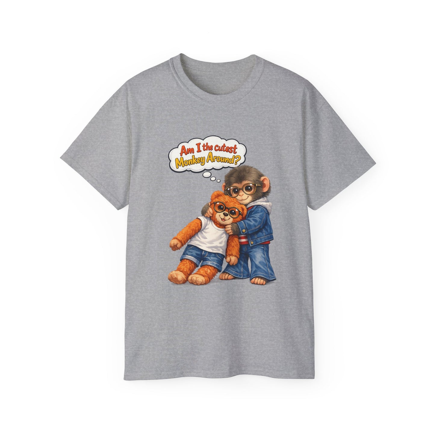 T-Shirt — 'Am I the Cutest Monkey Around?' Cute Monkey & Teddy Graphic Tee