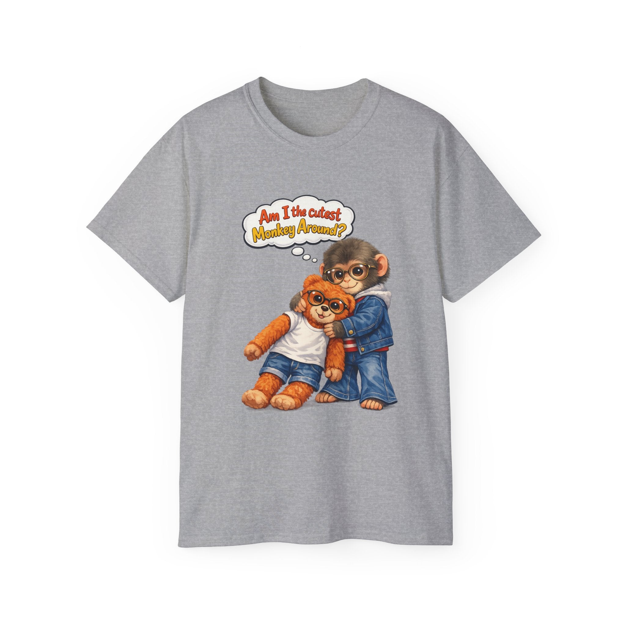 T-Shirt — 'Am I the Cutest Monkey Around?' Cute Monkey & Teddy Graphic Tee