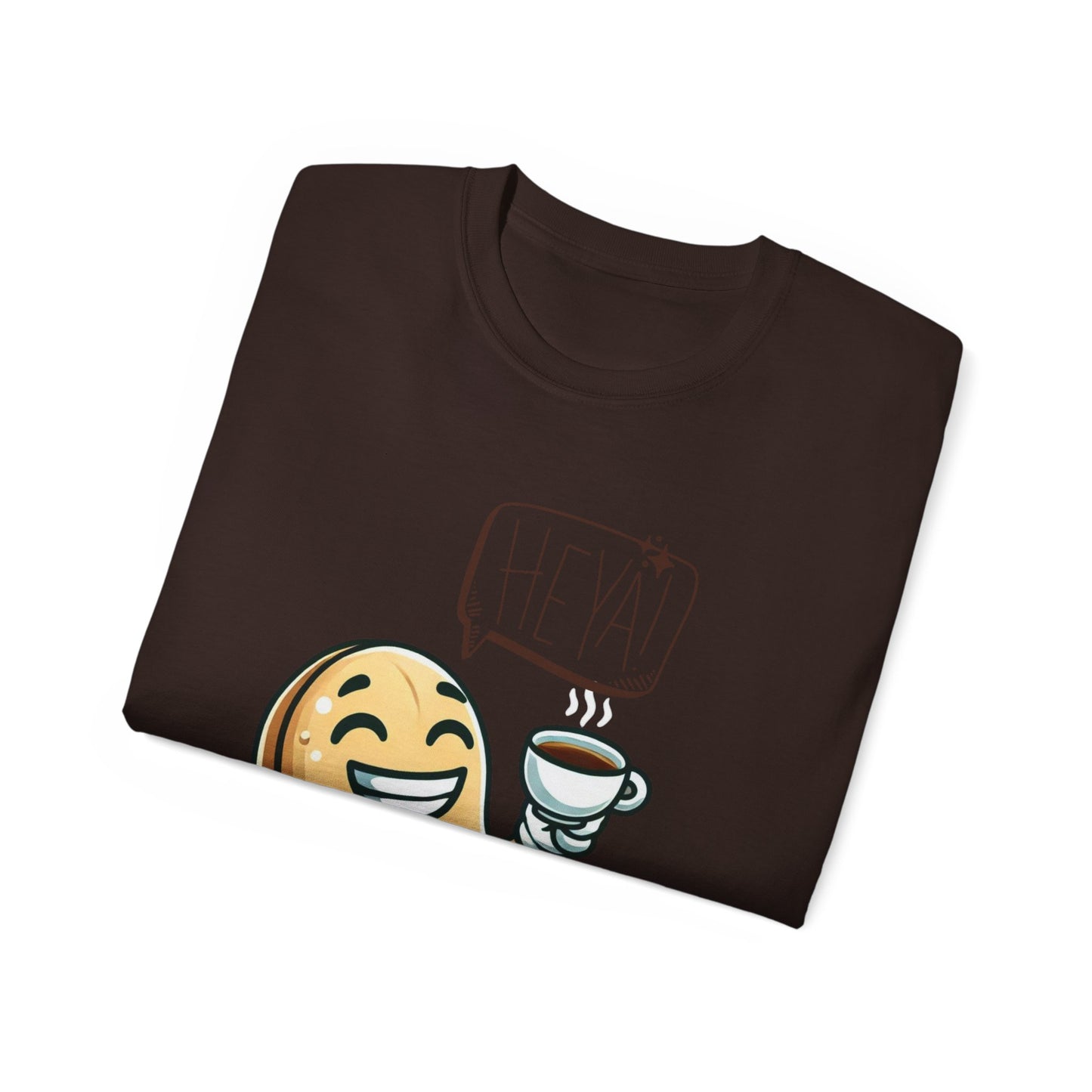 Coffee Bean Cartoon Tee — "Heya!" Cute Morning Coffee T-Shirt