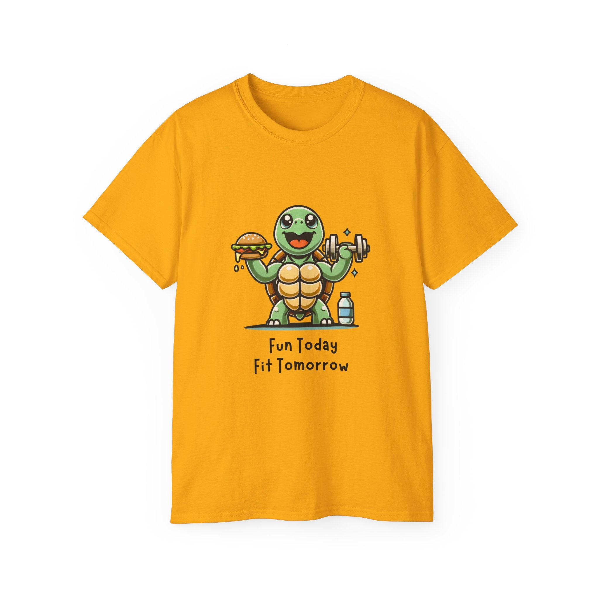 Turtle Fitness Tee — "Fun Today, Fit Tomorrow" Cute Workout Graphic Shirt