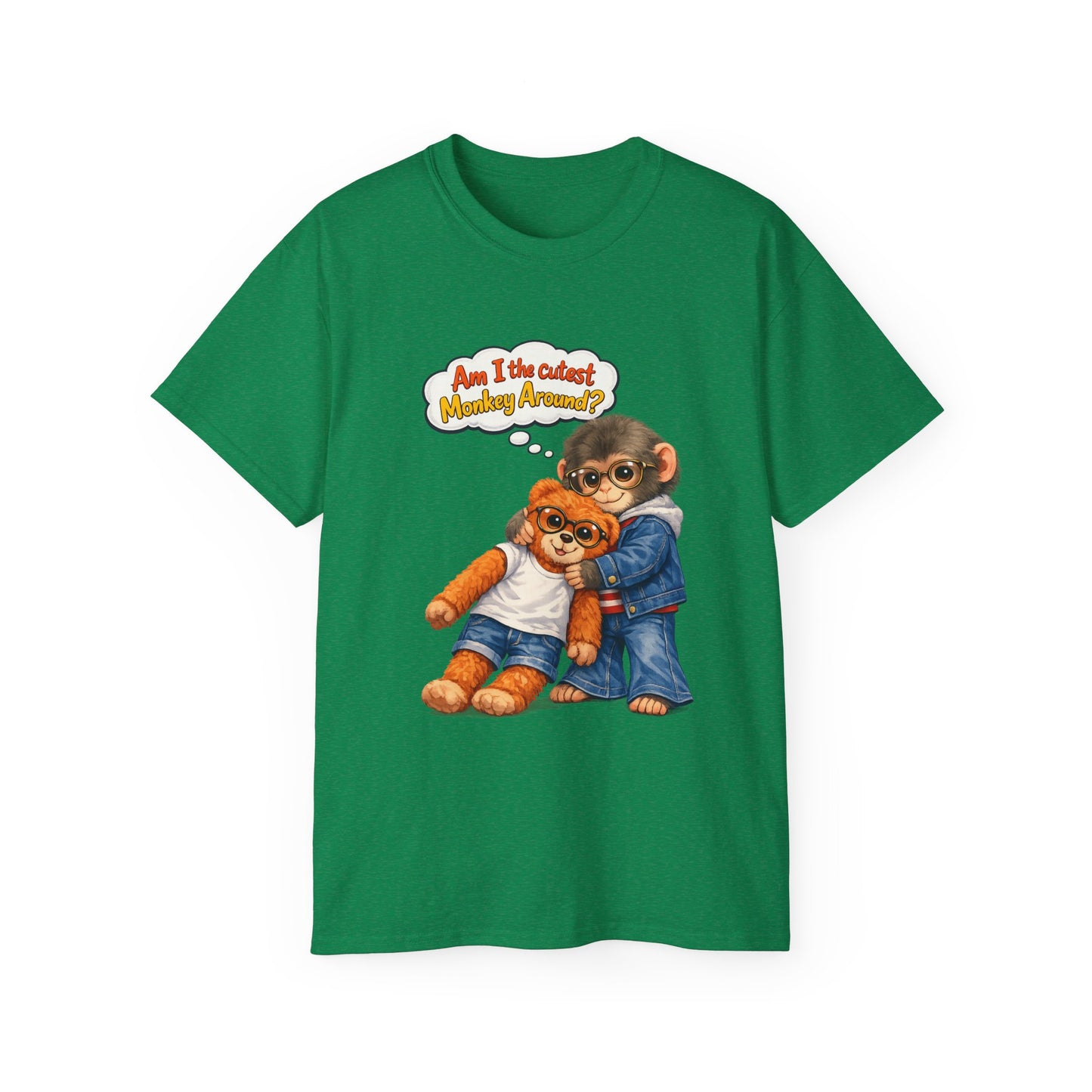 T-Shirt — 'Am I the Cutest Monkey Around?' Cute Monkey & Teddy Graphic Tee