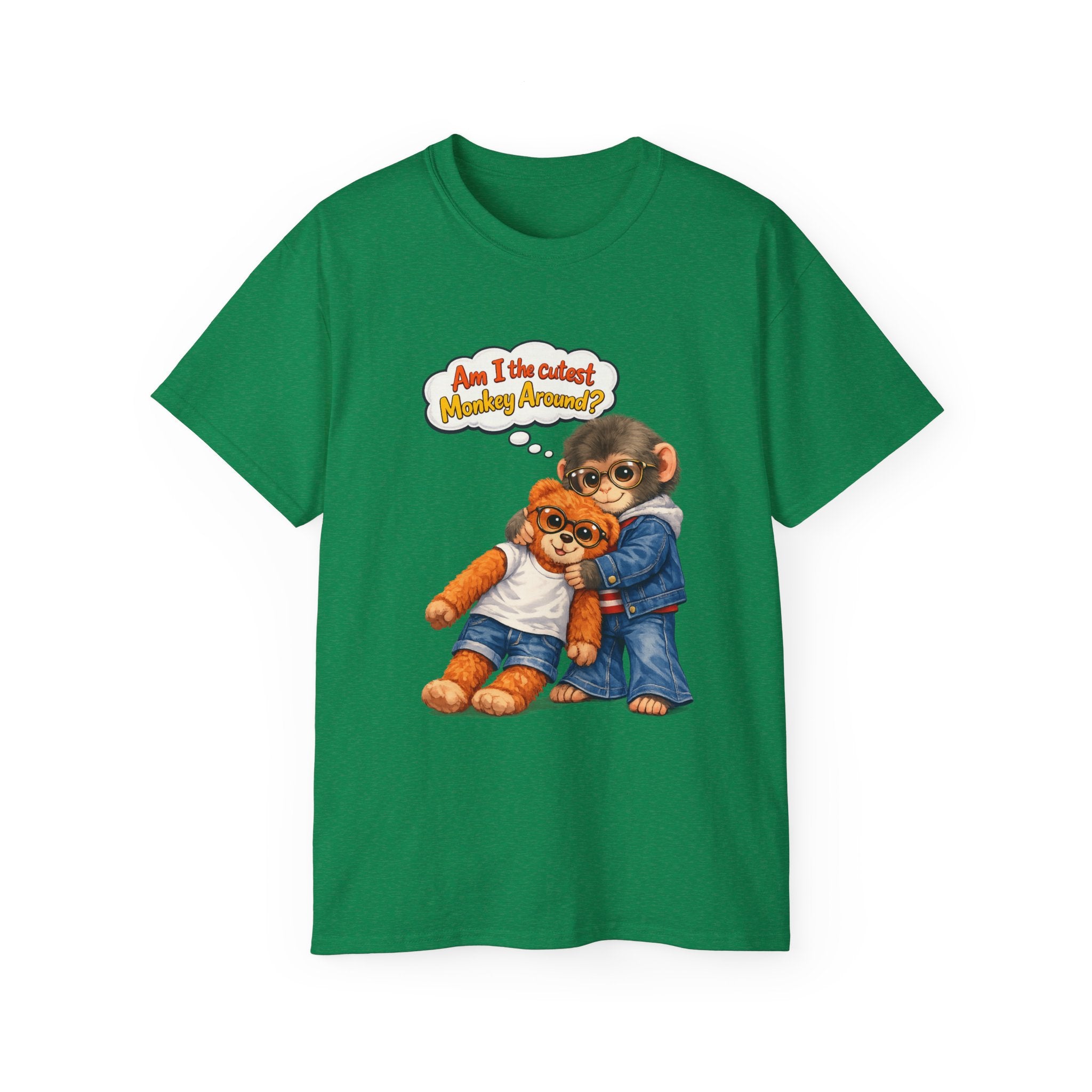 T-Shirt — 'Am I the Cutest Monkey Around?' Cute Monkey & Teddy Graphic Tee