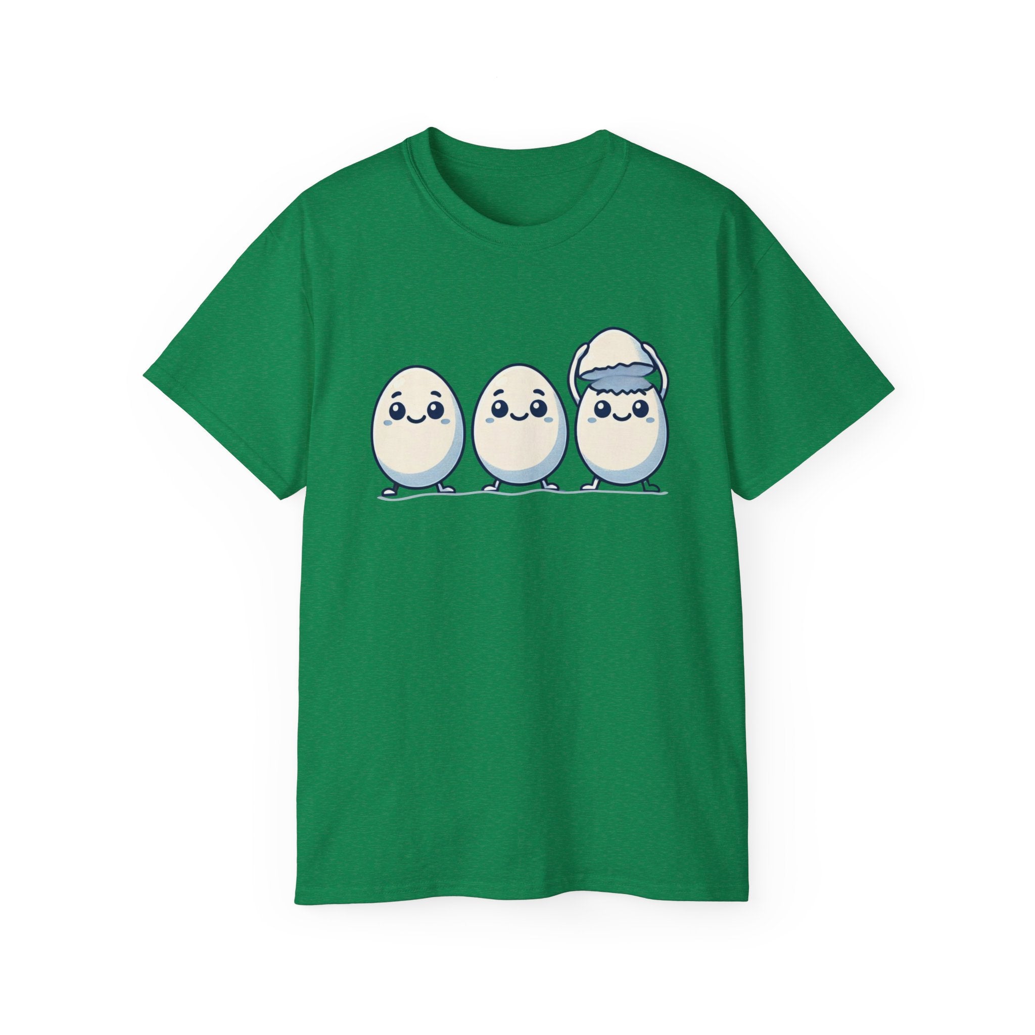 Cute Kawaii Egg Trio Graphic Tee — Adorable Chick Hatching T-Shirt