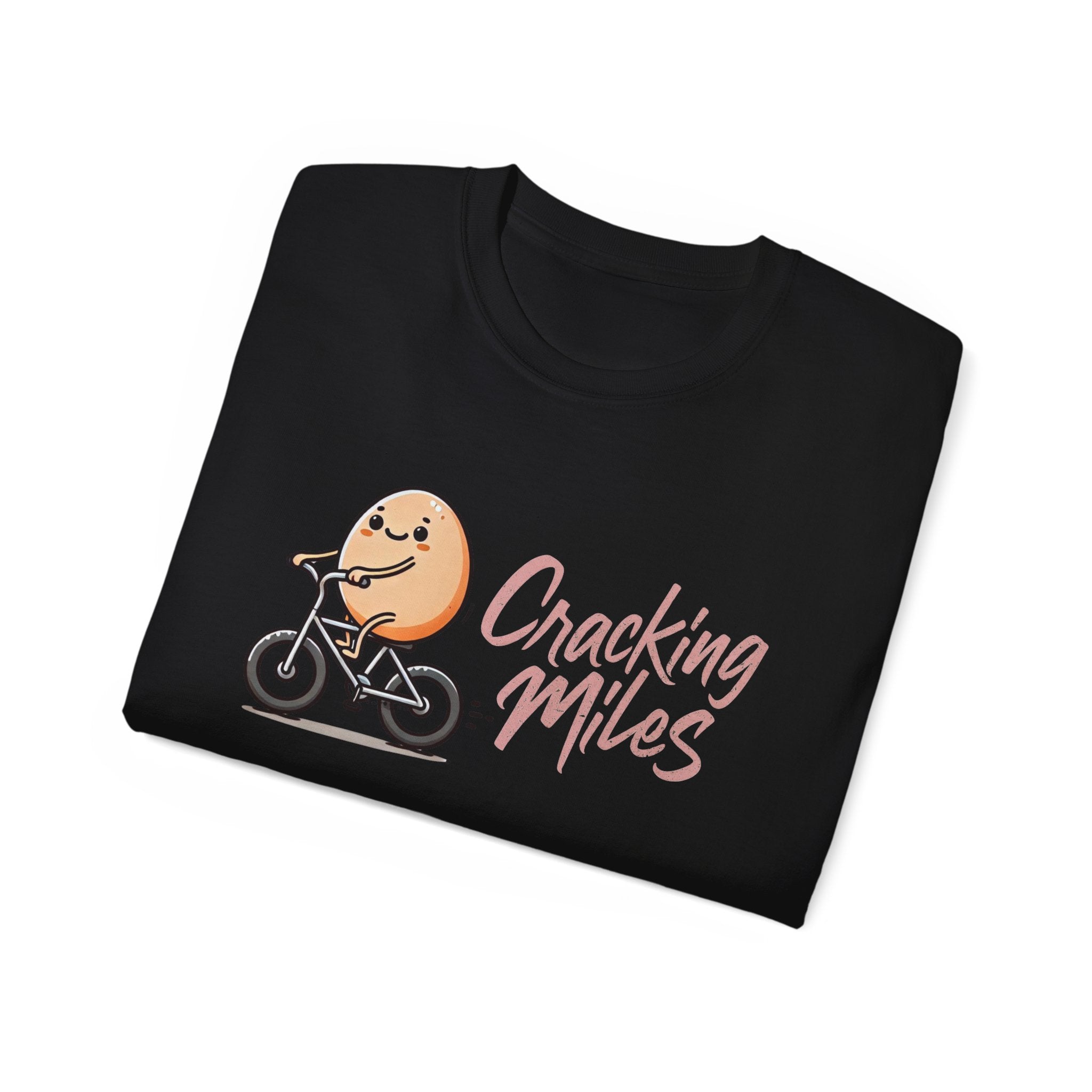 Cracking Miles Cycling T‑Shirt — Cute Egg Biker Tee