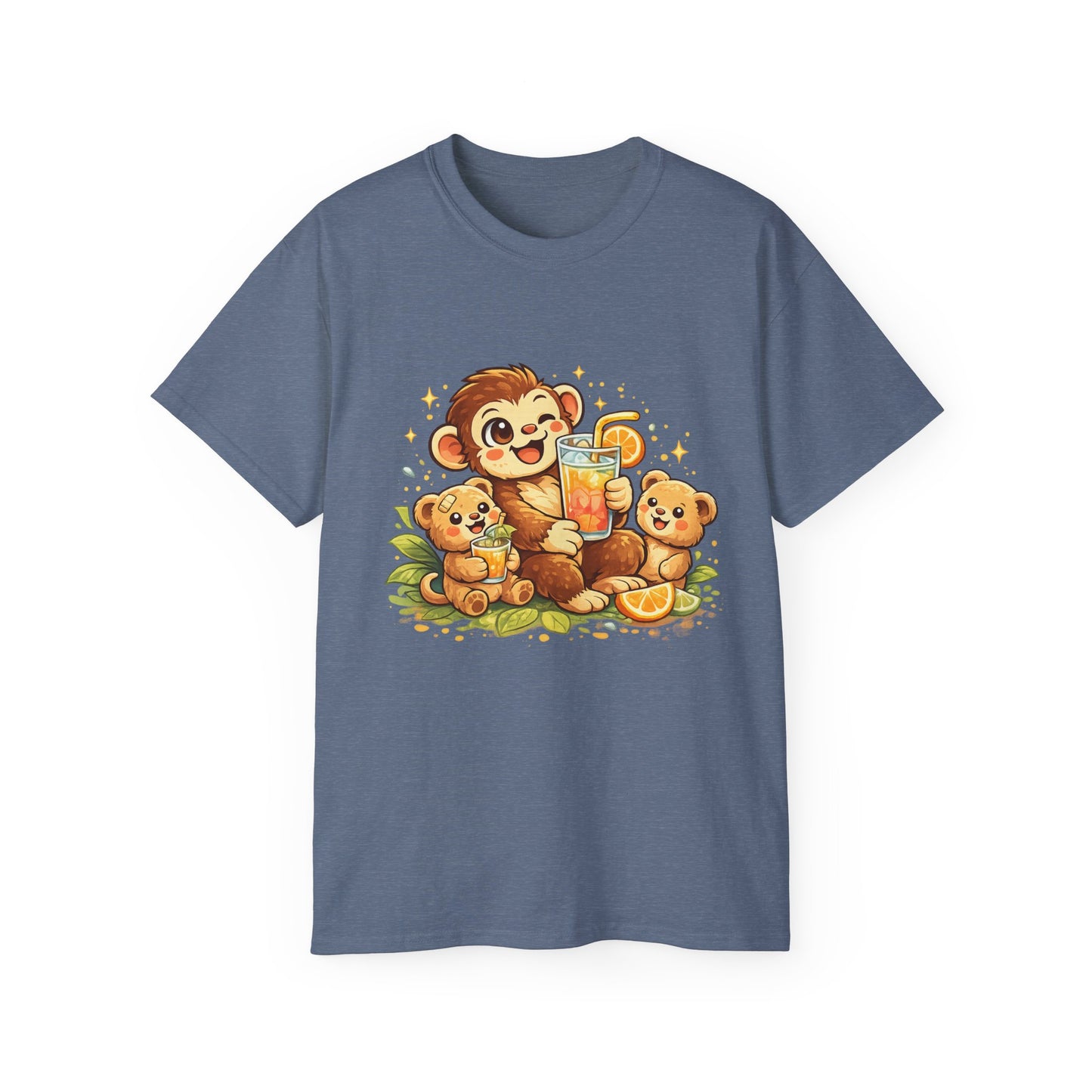 Cute Monkey Family Orange Juice T‑Shirt — Playful Tropical Kids Tee