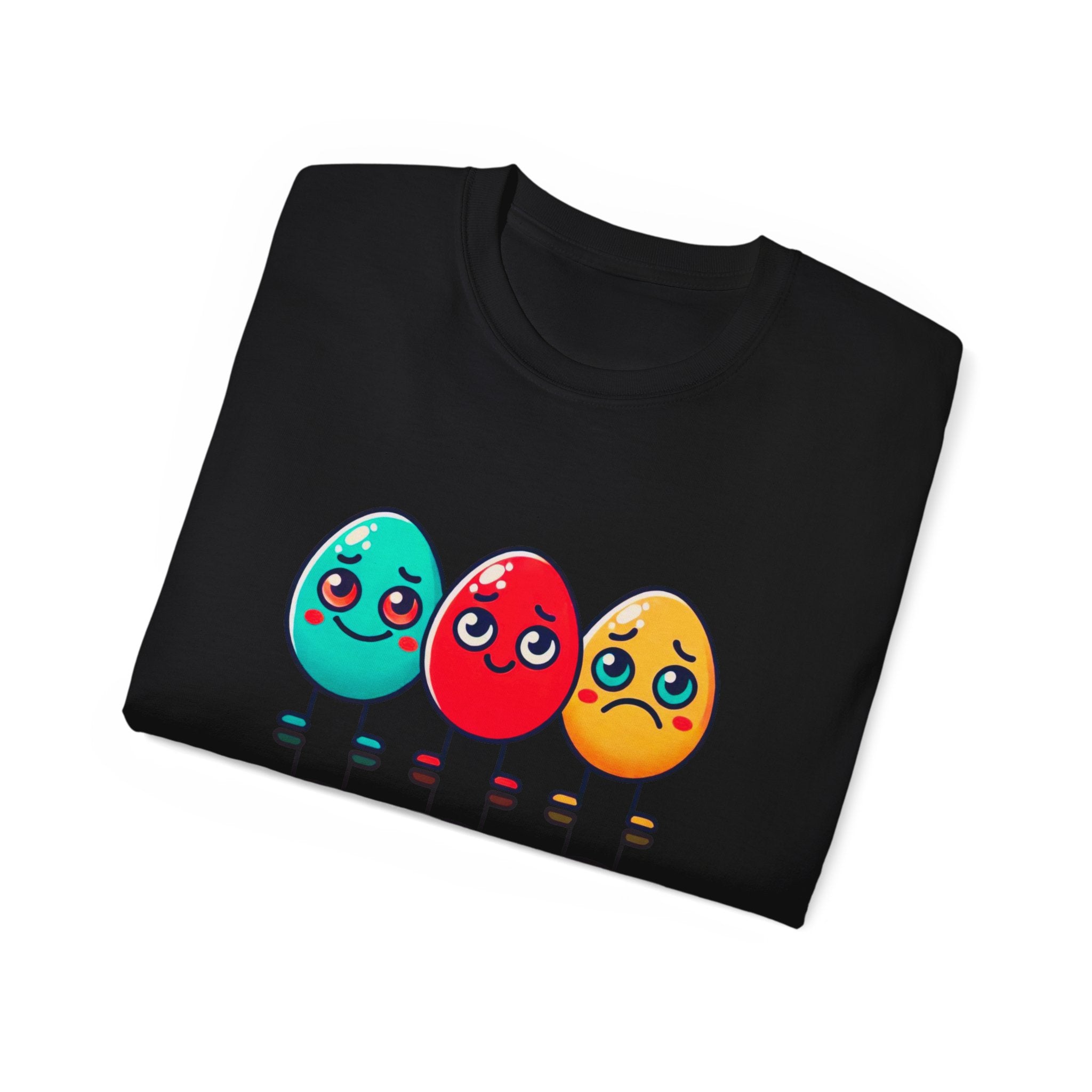 Cute Easter Egg Trio T‑Shirt — Colorful Cartoon Eggs Graphic Tee