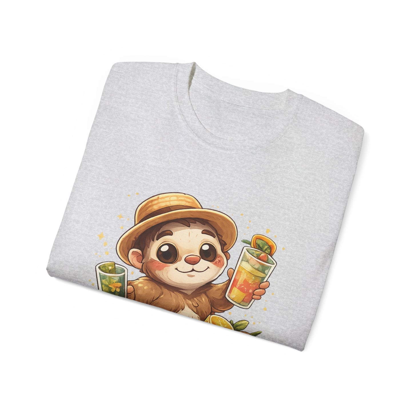 Cute Sloth Summer Tee — Sloth with Bubble Tea & Citrus Illustration Shirt