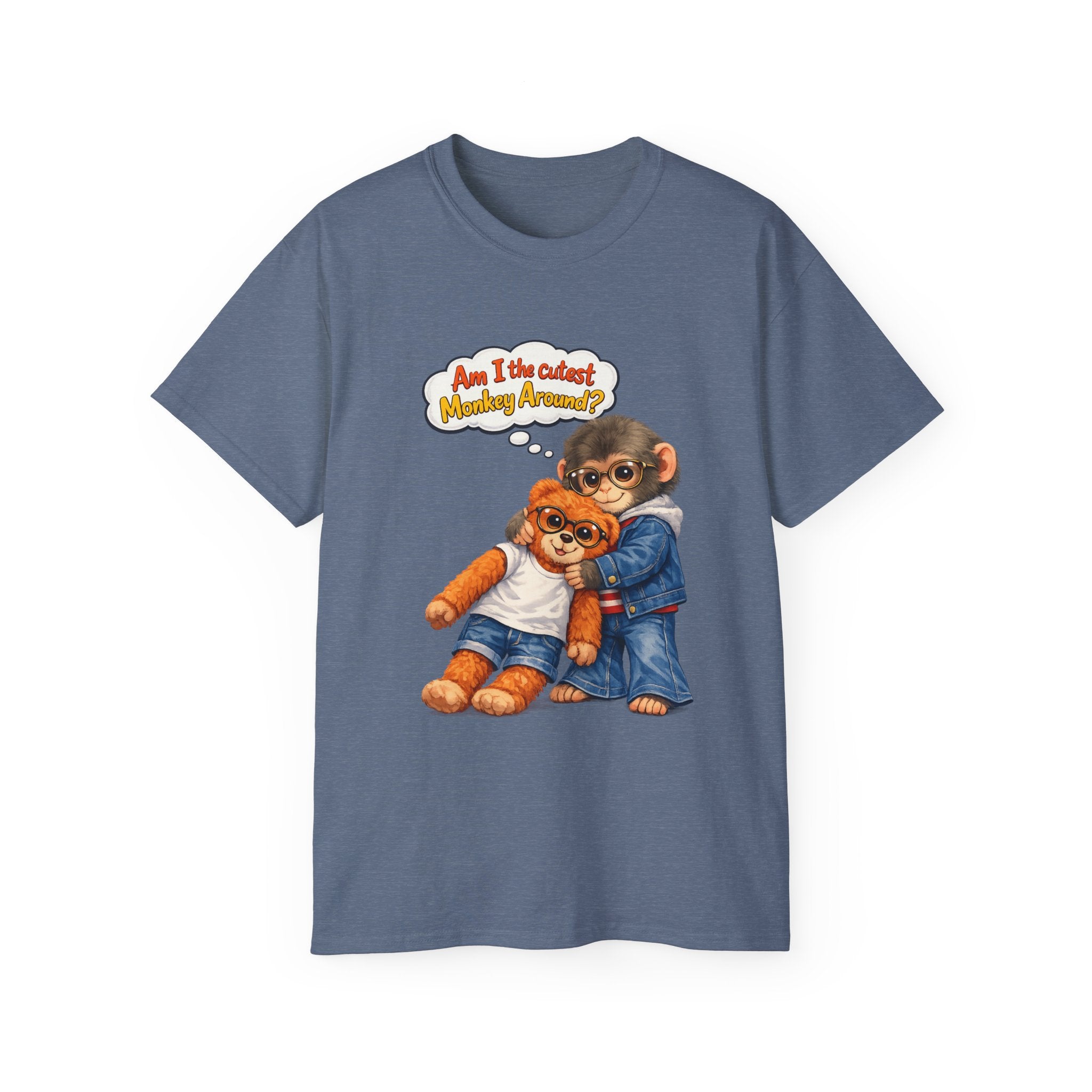 T-Shirt — 'Am I the Cutest Monkey Around?' Cute Monkey & Teddy Graphic Tee