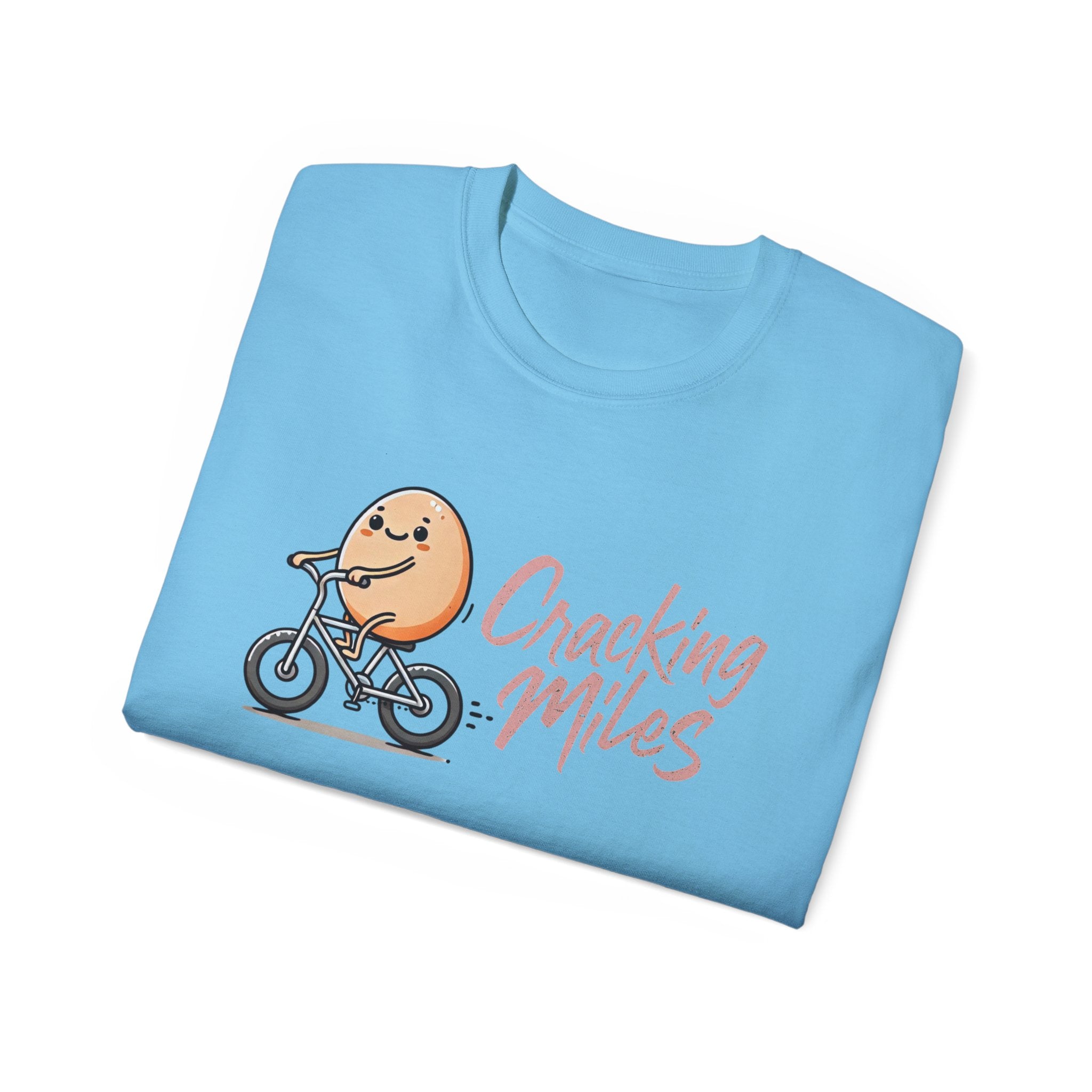 Cracking Miles Cycling T‑Shirt — Cute Egg Biker Tee