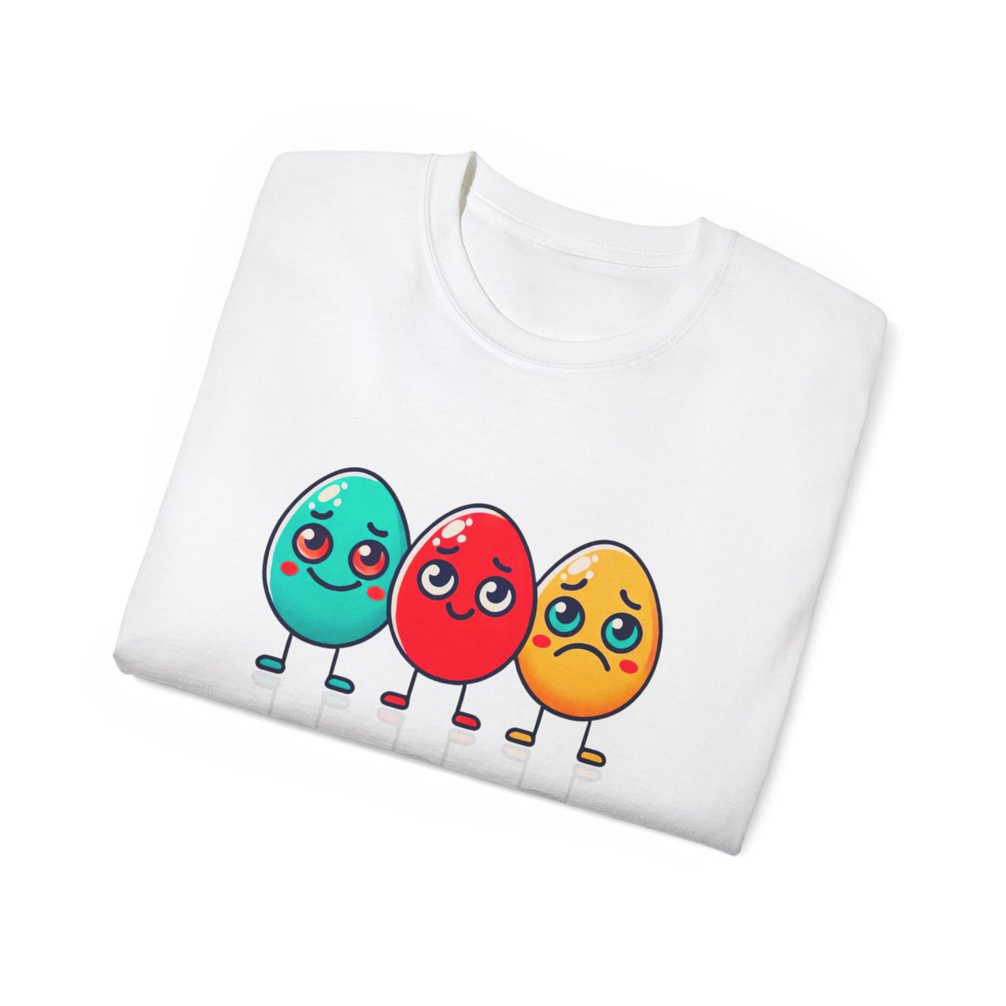 Cute Easter Egg Trio T‑Shirt — Colorful Cartoon Eggs Graphic Tee