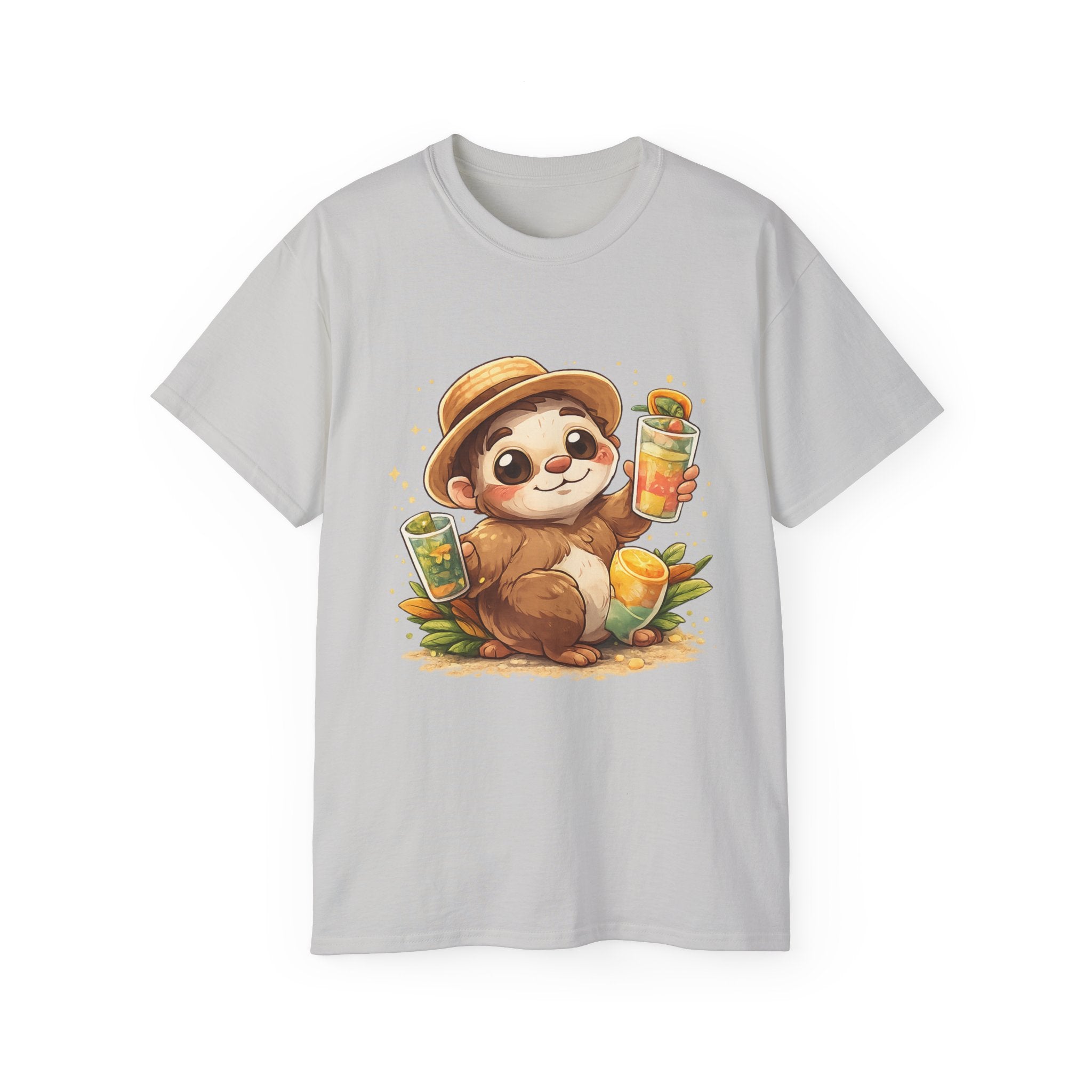 Cute Sloth Summer Tee — Sloth with Bubble Tea & Citrus Illustration Shirt