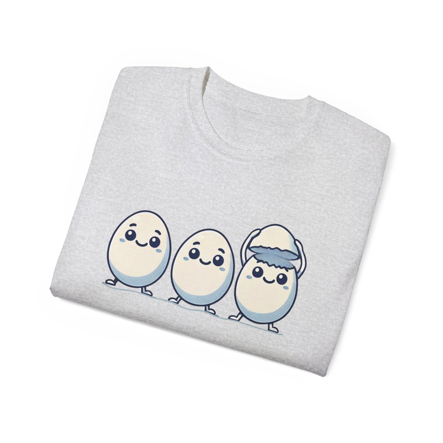 Cute Kawaii Egg Trio Graphic Tee — Adorable Chick Hatching T-Shirt