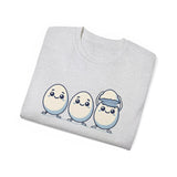Cute Kawaii Egg Trio Graphic Tee — Adorable Chick Hatching T-Shirt