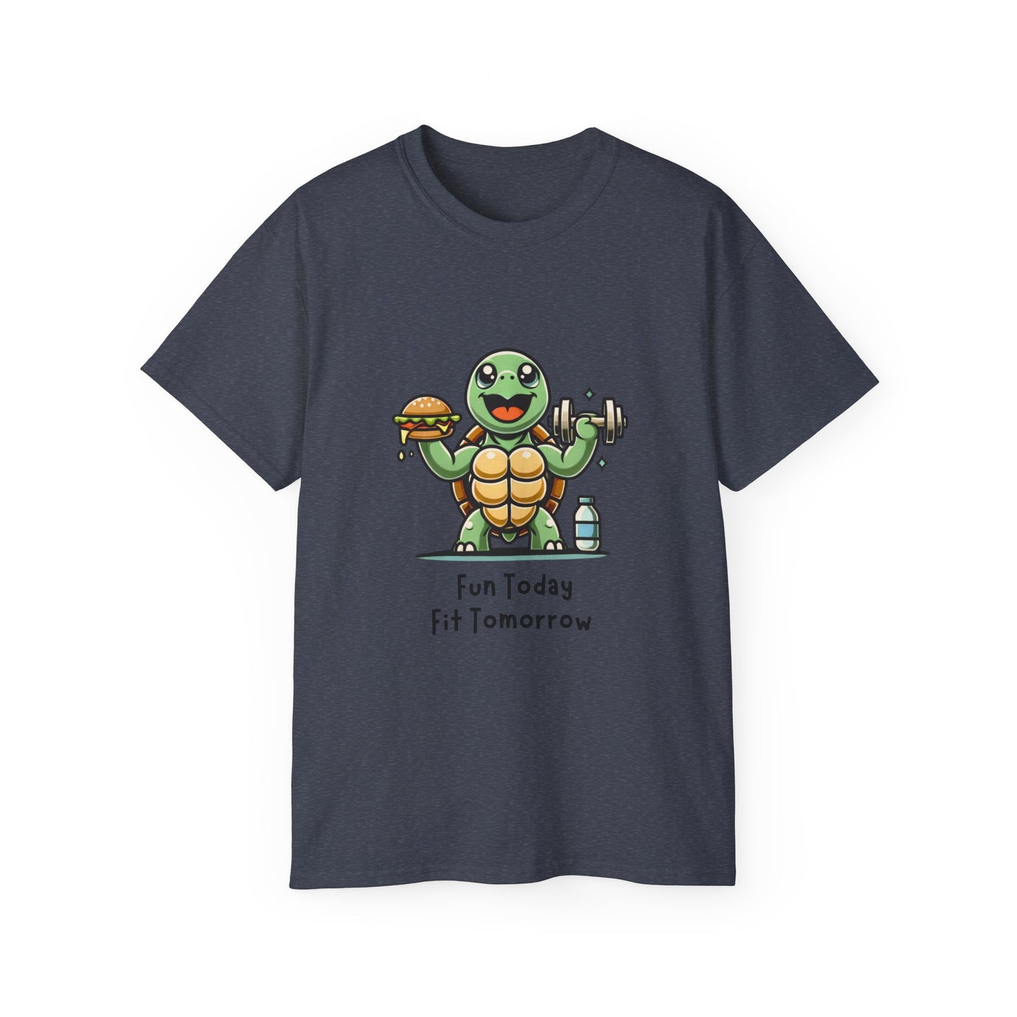 Turtle Fitness Tee — "Fun Today, Fit Tomorrow" Cute Workout Graphic Shirt