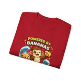Powered by Bananas Tee — Cute Surfing Monkey & Teddy Graphic Shirt