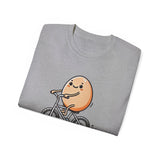 Cute Egg on Bike T-Shirt — “Eggs-tra Ordinary” Funny Cycling Tee