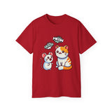 Cute Cat & Mouse Graphic Tee – 'Meow' Cartoon Pet Shirt