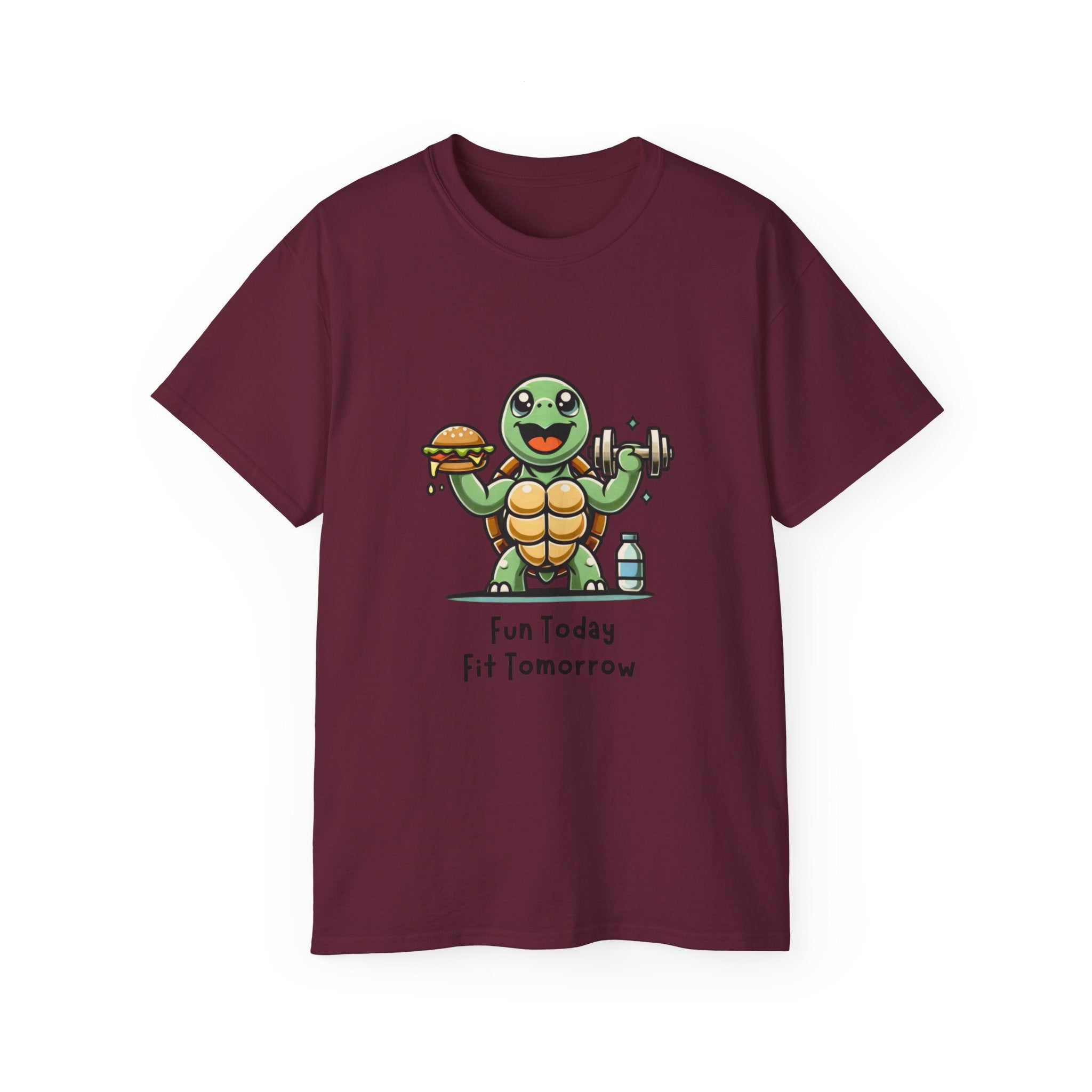 Turtle Fitness Tee — "Fun Today, Fit Tomorrow" Cute Workout Graphic Shirt